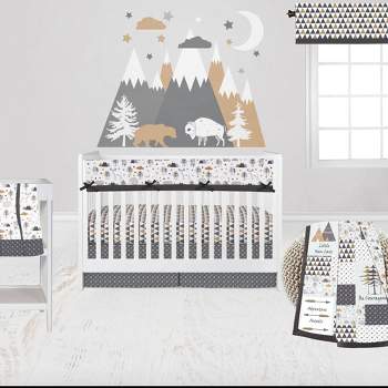 Bacati - Woodlands Forest Animals Beige/Grey 6 pc Boy or Girl Gender Neutral Unisex Baby Crib Bedding Set with Long Rail Guard Cover