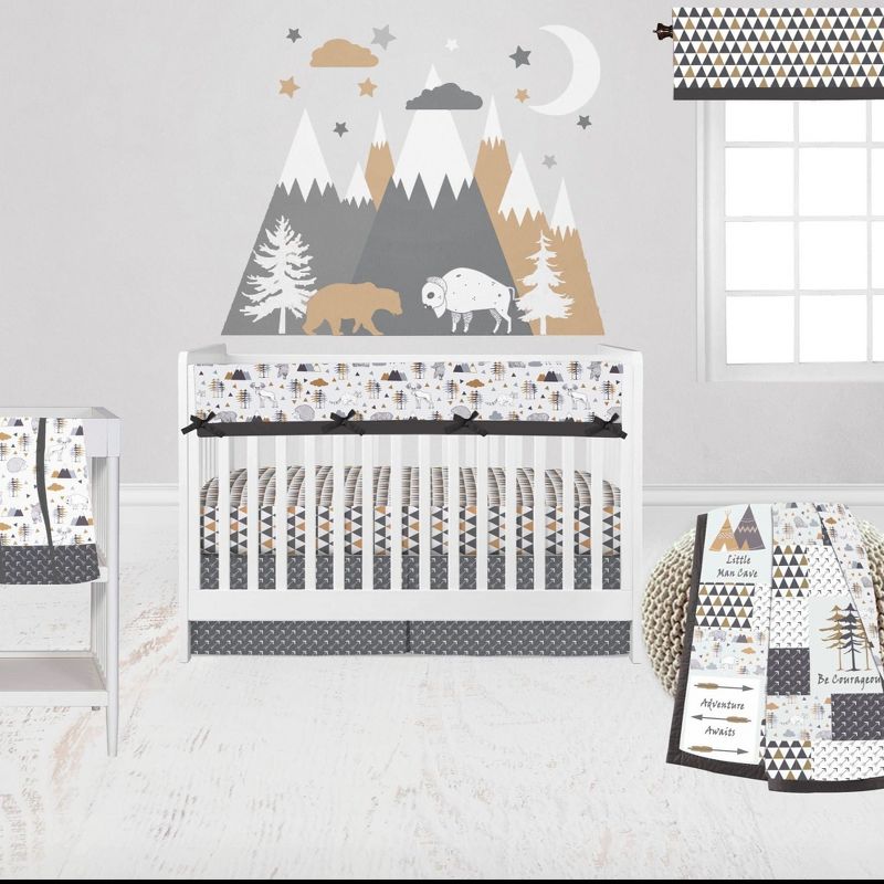 Bacati - Woodlands Forest Animals Beige/Grey 6 pc Boy or Girl Gender Neutral Unisex Baby Crib Bedding Set with Long Rail Guard Cover, 1 of 11