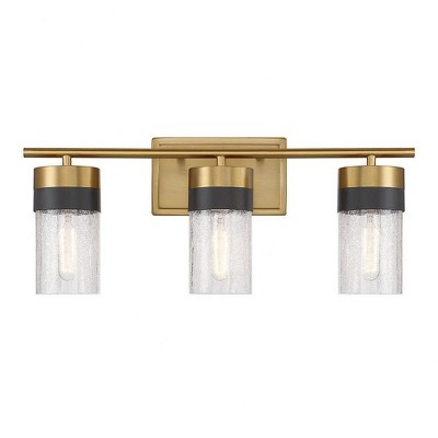 Warm Brass and Black 3-Light Crackled Glass Vanity Light