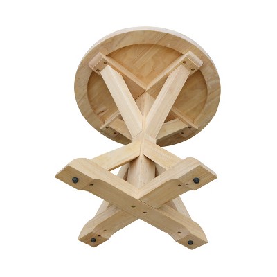 Sierra Round Natural Wood End Table with Crisscross Base