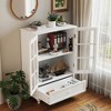 38 inch Storage Cabinets, Wooden Floor Cabinet With 1 Drawer And 2 Glass Doors, Farmhouse Sideboard Buffet With Storage - 2 of 4