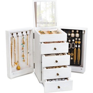 5-Layer Vintage Wooden Jewelry Box with Mirror & 4 Drawers, Torched Finish Organizer for Rings & Necklaces - 1 of 4