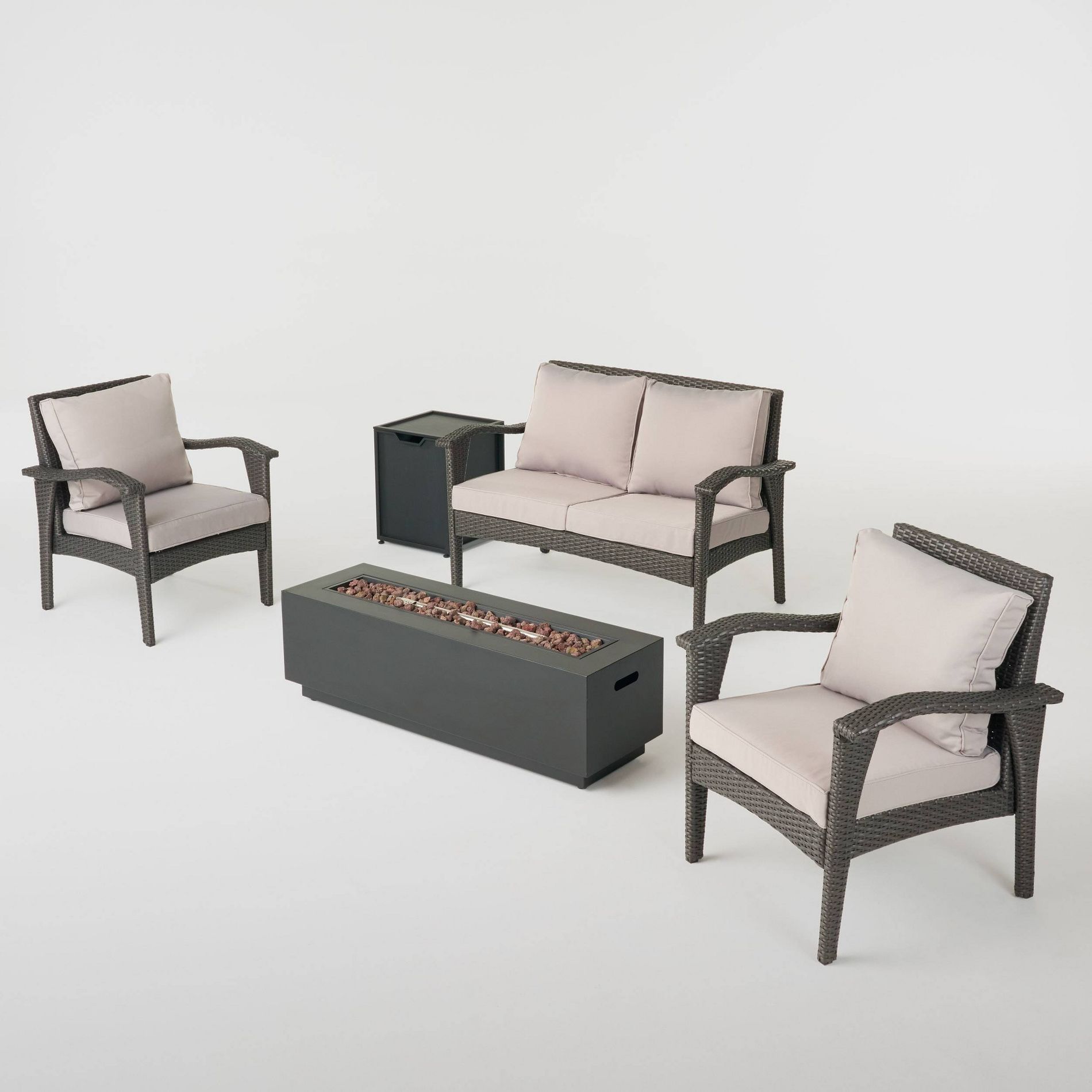 5pc Wicker Chat Set with Fire Table - Gray/Light Gray/Dark Gray - Christopher Knight Home