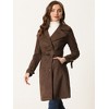 Allegra K Women's Faux Suede Notched Lapel Strap Cuff Solid Double Breasted Tie Belt Trench Coat - 3 of 4