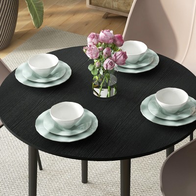 Black Round Foldable Dining Table with Pinewood Legs