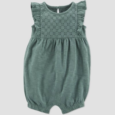 Image of Carter's Just One You® Baby Girls' Eyelet Romper - Olive Green 6M