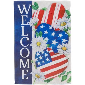 Northlight Stars and Stripes Hearts "Welcome" Americana Outdoor Garden Flag - 18" x 12.5" - 1 of 4