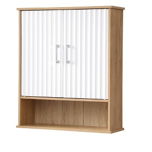 Gulches 23 in W x 7 in D x 27 in H White Natural Particle Board Wall Mounted Bathroom Storage Cabinet with Double Door - 1 of 4