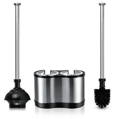 LunaLulinlk Toilet Brush and Plunger Combo Set, Stainless Steel, Black