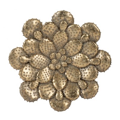10"x1.5" Succulent Wall Plaque Antique Gold - A&B Home: Metal Bohemian Decor, Art Deco Style