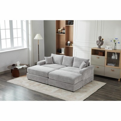 NicBex Couches for Living Room Modern Sectional Couch Flexible Combinations Corduroy Upholstered 2-seater Sofa Couch with Footstool