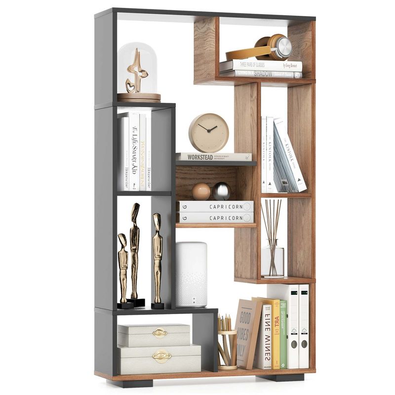 Costway 47" Tall Bookshelf Modern Geometric Bookcase with Open Shelves Anti-tipping Kits White/Black&Natural, 1 of 11