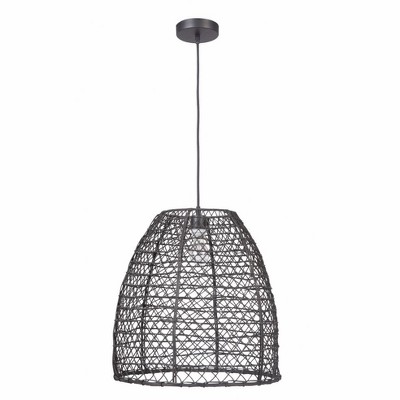 Matte Black Aluminum Indoor/Outdoor Pendant Light with Woven Rattan Shade