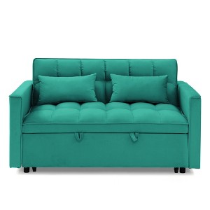 TiramisuBest 54.33" Velvet Foldable Sofa Bed with Adjustable Backrest, Modern Tufted Convertible Sleeper Couch for Small Spaces, Antique Blue - 1 of 4