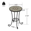 Syemin End Tables Patio Side Table with Shelf, Outdoor Round End Table with Weather Resistant Ceramic Tile Tabletop, Black, 14"*14"*21.65" - 3 of 4