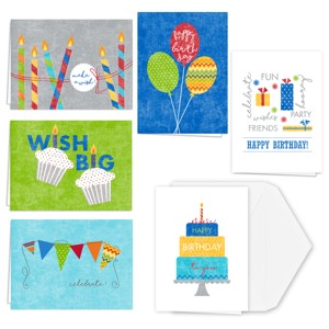 36ct Big Wishes Birthday Note Card: Canopy Street Multicolor Boxed Card Pack with Envelopes, Balloon Design, 6.25" x 4.625" - 1 of 1