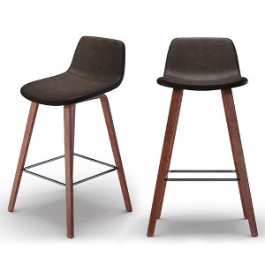 Vegan Faux Leather Counter Stool with Padded Seat, Bentwood Legs, and Footrest, Mid-Century Modern Design, Set of 2 for Kitchen or Home Bar - 1 of 4