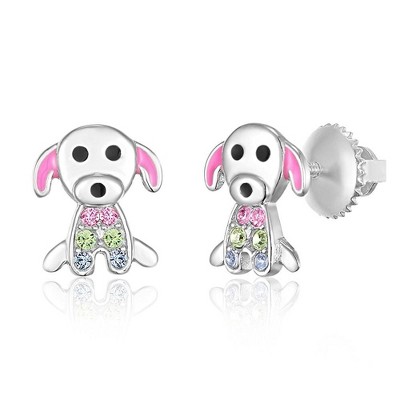 Chanteur Hypoallergenic Kids Jewelry Accessories Dog Multi-color CZ White Gold Palladium Plating Stud Earrings Surgical Titanium Posts