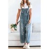 Womens Denim Overall Relaxed Fit Button Front Distressed Wide Leg Overalls with Pockets Dark Blue L - 2 of 2