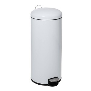 Honey-Can-Do 30L Retro Step Trash Can White: Steel Pedal-Operated Lid, Round Indoor Kitchen Garbage Can, 11.4" Width - 1 of 4