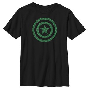 Boy's Marvel St. Patrick's Day Green Plaid Captain America Shield T-Shirt - 1 of 4