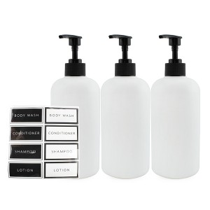 Cornucopia Brands White Shower Pump Bottles, 3pc Set; Plastic Pump Dispensers for Shampoo, Conditioner, and Body Wash - 1 of 4