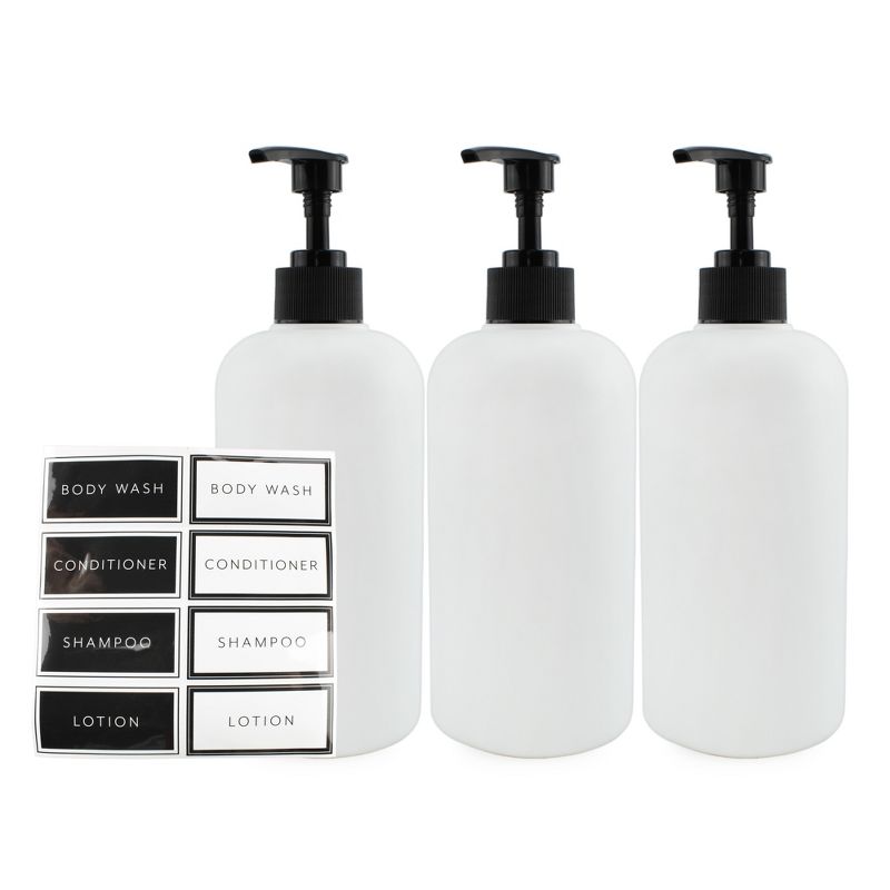 Cornucopia Brands White Shower Pump Bottles, 3pc Set; Plastic Pump Dispensers for Shampoo, Conditioner, and Body Wash, 1 of 7