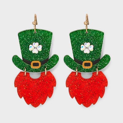 Leprechaun Drop Earrings - Green/Red