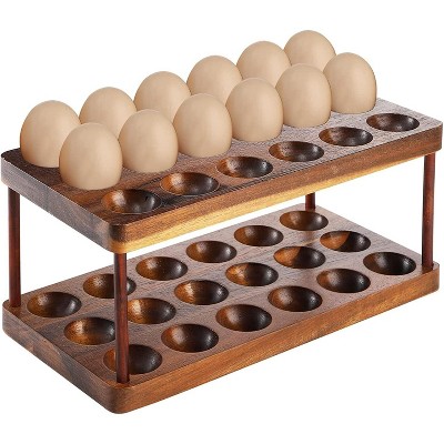 Acacia Wooden Egg Holder with Double Layers, Detachable Tray Holds 36 Eggs, Countertop Storage Rack for Fresh & Easter Eggs