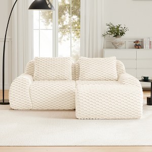 82" L-Shaped Modular Sofa Flannelette 2-Seater Ottoman Buckle No Assembly Cream - 1 of 4