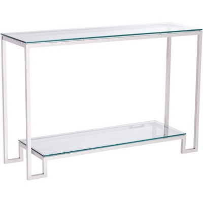 Studio 55D Modern Polished Steel Rectangular Console Table 47 1/2" X 13 3/4" Clear Glass Sliver Living Room House Entryway Balcony