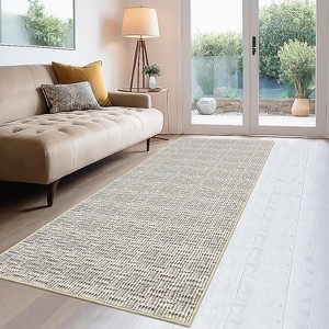 Acekool 5x7 Washable Area Rug, Modern Farmhouse Geometric, Non-Slip, Soft Low Pile, Easy Care Neutral Carpet for Living Room, Bedroom,  Light Brown - 1 of 4