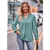 Women's Casual 3/4 Sleeve Henley V-Neck Button Up Pleated Back Blouses Swiss Dot Blouse Tops T-Shirts - 4 of 4
