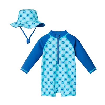 Andy & Evan  Infant  Beach Theme Swim Romper w/Hat