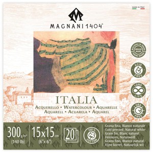 Magnani 1404 Italia Cold Press 100% Cotton Watercolor Paper Pad, 20 Sheets, 140 lb, Acid-Free, UV Resistant, Deckled Edges, Vegan Sized Water Color - 1 of 4