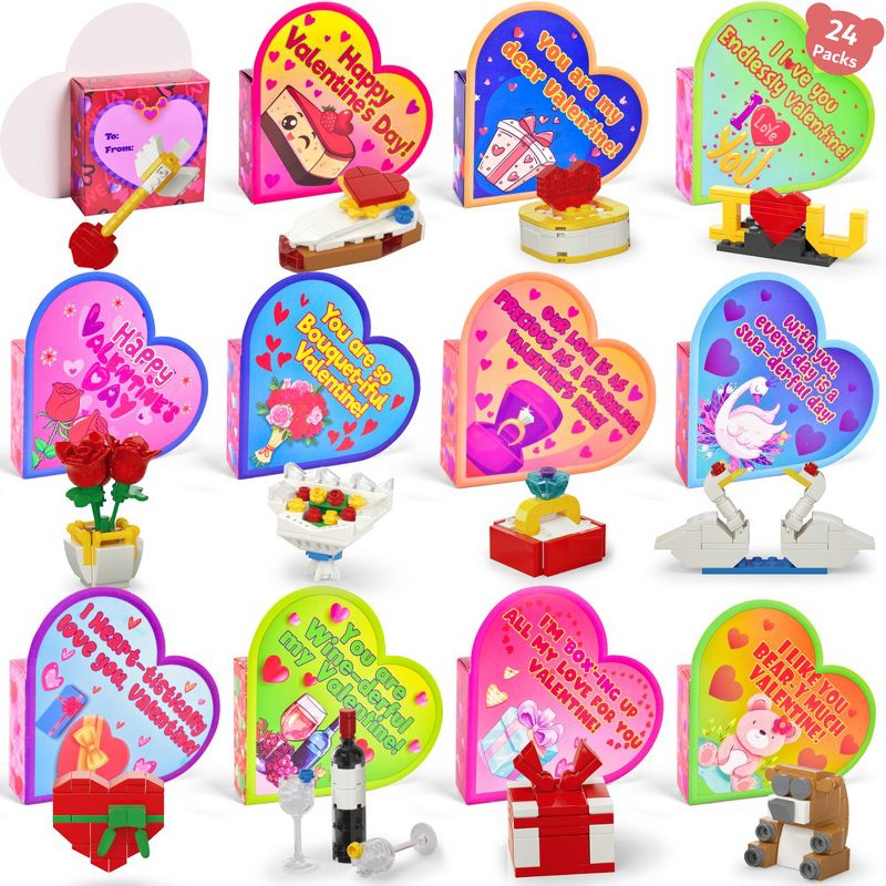 Fun Little Toys Valentine Theme building Block with Heart Box 24pcs, 1 of 7
