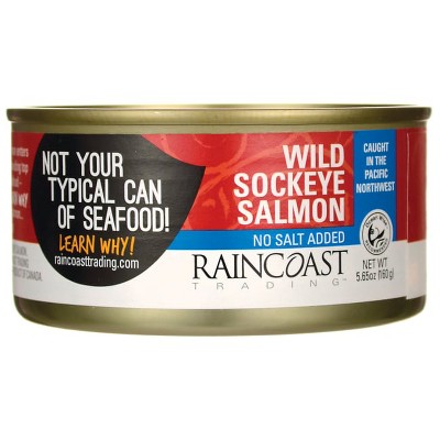 Raincoast Wild Sockeye Salmon No Salt Added 5.65 oz Can.