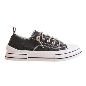 Very G Womens Aman Original Lace Up Canvas Sneaker with Sparkle Laces, Black Sparkle - 1 of 4