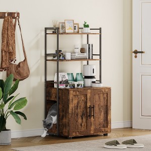 Garvee Cat Litter Box Enclosure with Shelf Storage, 2-in-1 Hidden Cat Washroom Furniture, Hidden Cat Box Enclosure with 3 Shelves and Door - 1 of 4