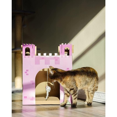 Purple Cardboard Castle Cat Scratcher House with Toy