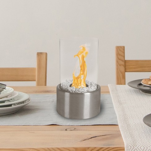Bio Ethanol Tabletop Fire Pit - Indoor Or Outdoor Smokeless Portable  Fireplace - Clean Burning Ventless Cylinder With Real Flame By Northwest  (silver) : Target