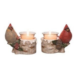 Transpac Resin Cardinal And Birch Candle Holder Set of 2 Christmas Home Decorations - 1 of 1