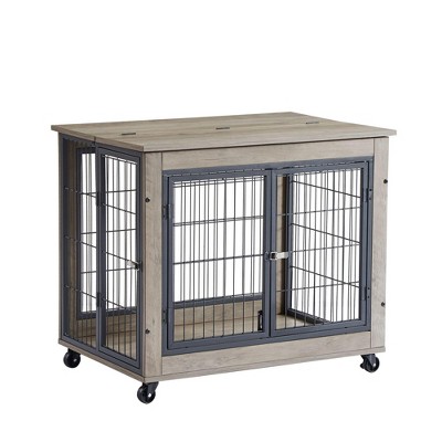 GustoWave Dog Crate Furniture, 31'' Wooden Dog Crate with Double Doors, Heavy-Duty Dog Cage with Multi-Purpose Removable Tray