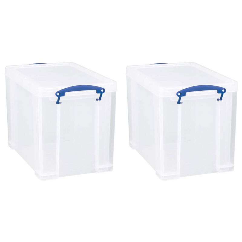Really Useful Box 19 Liter Plastic Stackable Storage Container w/ Snap Lid & Built-In Clip Lock Handles for Home & Office Organization, Clear (2 Pack), 1 of 7