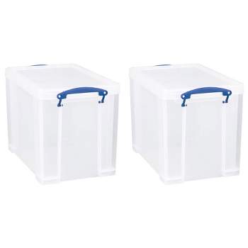 Really Useful Box 19 Liter Plastic Stackable Storage Container w/ Snap Lid & Built-In Clip Lock Handles for Home & Office Organization, Clear (2 Pack)