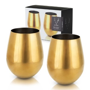 Viski Gold Wine Glasses, Stemless Wine Glass Set, Stainless Steel with Gold Finish, 18 Ounces, Set of 2, Gold, Gold - 1 of 4