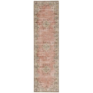 2'x8' Washable Blanton Rug Pink/Ivory - Linon: Rubber Backed, Stain-Resistant, Low Pile, Traditional Medallion Design - 1 of 4