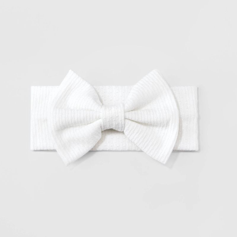 Baby Girls&#39; Textured Bow Headwrap - Cloud Island&#8482; Ivory, 1 of 3