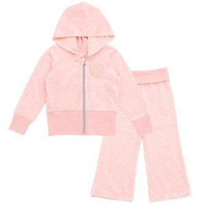 Wicked Glinda Big Girls Velour Zip Up Hoodie and Flare Pants Outfit Set Paisley Pale Pink Glinda 10-12 - 1 of 4