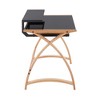 Vynxaria Mid-Century Modern Office Desk - Natural Wood & Black Tempered Glass Top, Built-in Hutch, Pull-out Drawer, Sturdy Wood Construction - 3 of 4